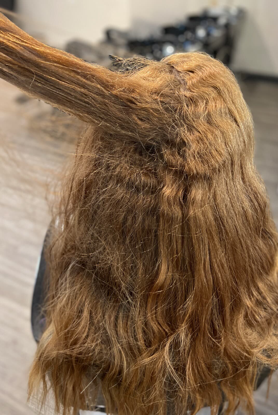 Before — natural wave and frizz before Japanese thermal straightening at White Sand Salon